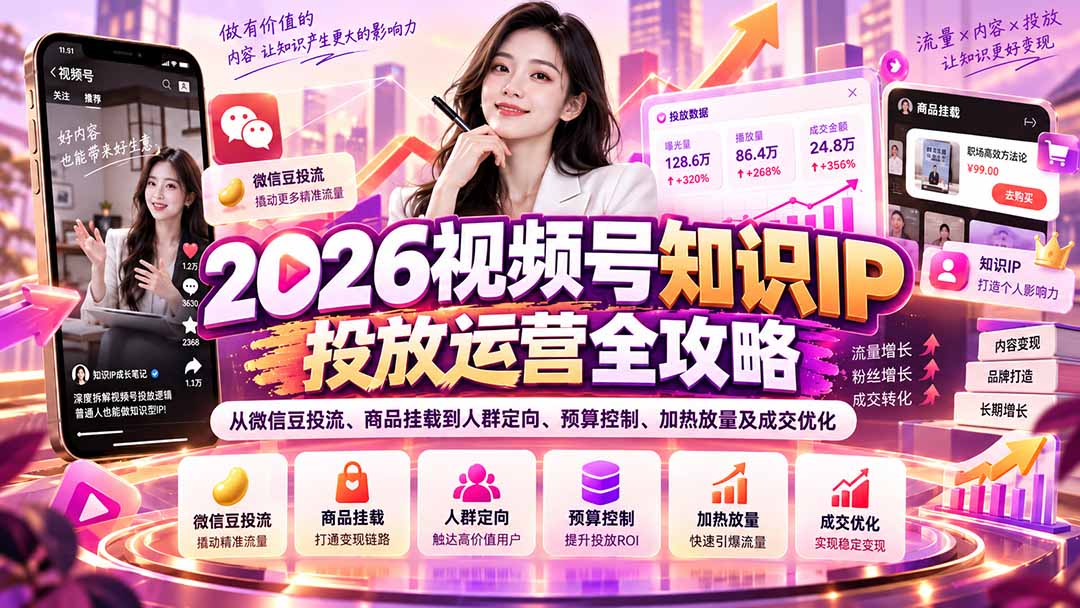 2026视频号知识IP投流实操：微信豆人群定向、预算控成本与ROI优化