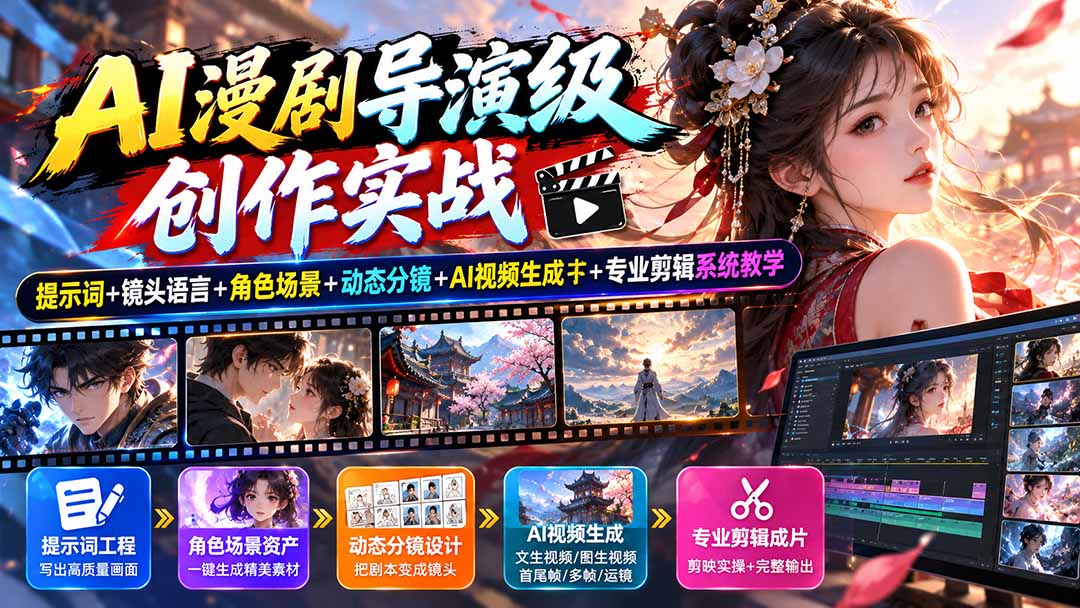 AI漫剧实战：提示词+分镜+即梦AI视频生成与剪映全流程