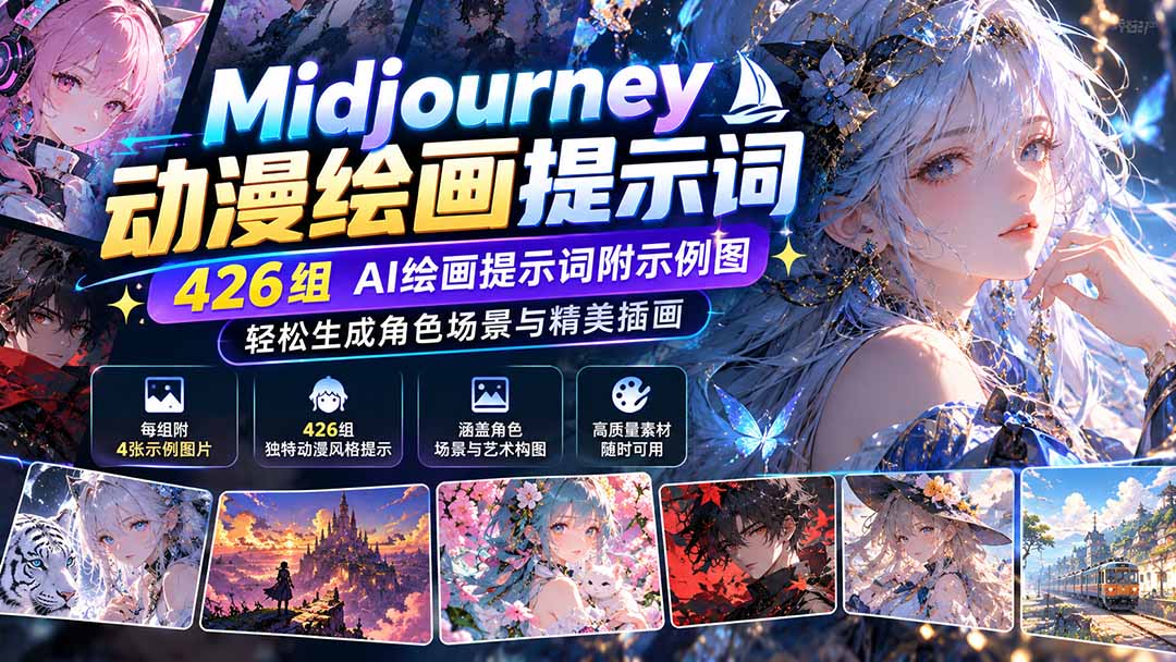Midjourney动漫绘画提示词426组附示例图，AI生成角色场景插画