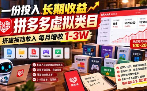 拼多多虚拟类目开店教程：自动发货工具搭建被动收入，新手3-5天出单月增收1-3W