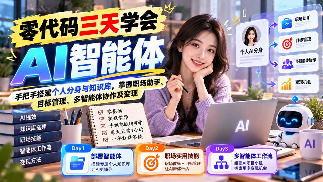 零基础AI智能体实操：3天学会个人知识库与多智能体协作变现