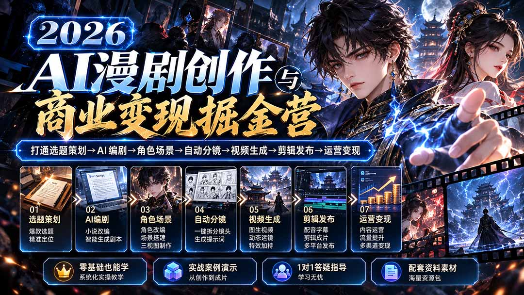 2026AI漫剧创作变现营：豆包即梦零基础AI编剧分镜视频生成全流程