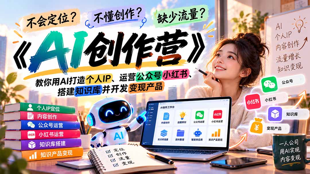 不会定位、不懂创作、缺少流量？《AI创作营》用AI语料库+提示词打造个人IP、运营公众号小红书、搭建飞书知识库