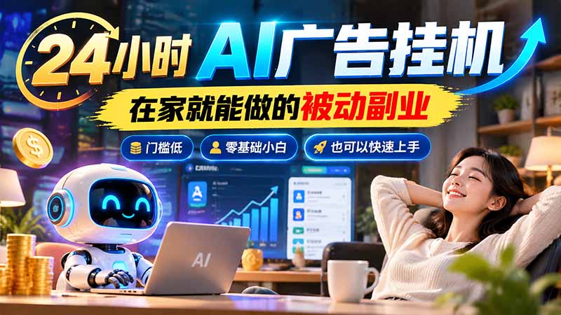 24小时AI广告G机副业|零基础小白在家做被动增收 24小时AI广告G机副业|零基础小白在家做被动增收