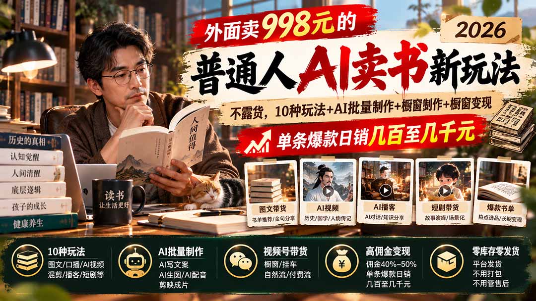 2026普通人AI卖书新玩法：不露脸不囤货，视频号书单号橱窗变现