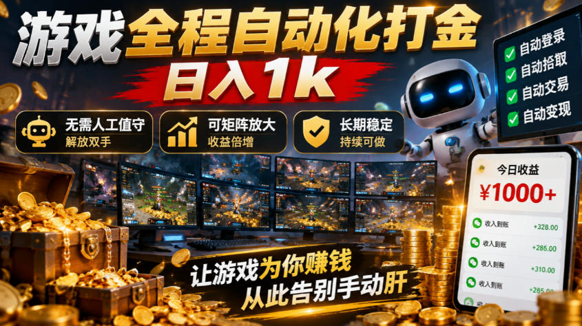 游戏自动化G机打金搬砖,矩阵多开变现1步骤长期稳定副业 游戏自动化G机打金搬砖,矩阵多开变现1步骤长期稳定副业
