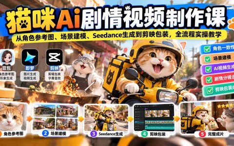猫咪AI剧情视频制作课：即梦Seedance全流程+剪映成片实操