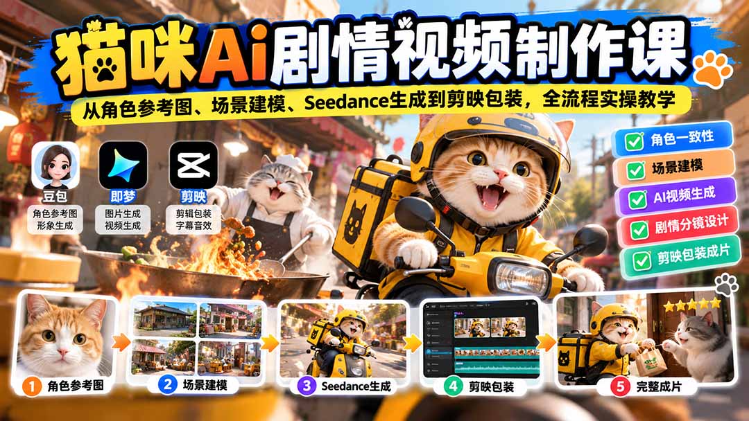 猫咪AI剧情视频制作课:即梦Seedance全流程+剪映成片实操 猫咪AI剧情视频制作课:即梦Seedance全流程+剪映成片实操