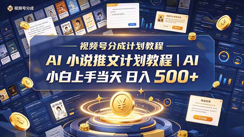 最新视频号分成计划教程｜AI小说推文3.0，小白当天变现500方法