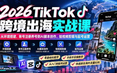 2026TikTok跨境出海实战：苹果手机环境搭建+AI脚本剪辑+账号注册养号起号运营全攻略
