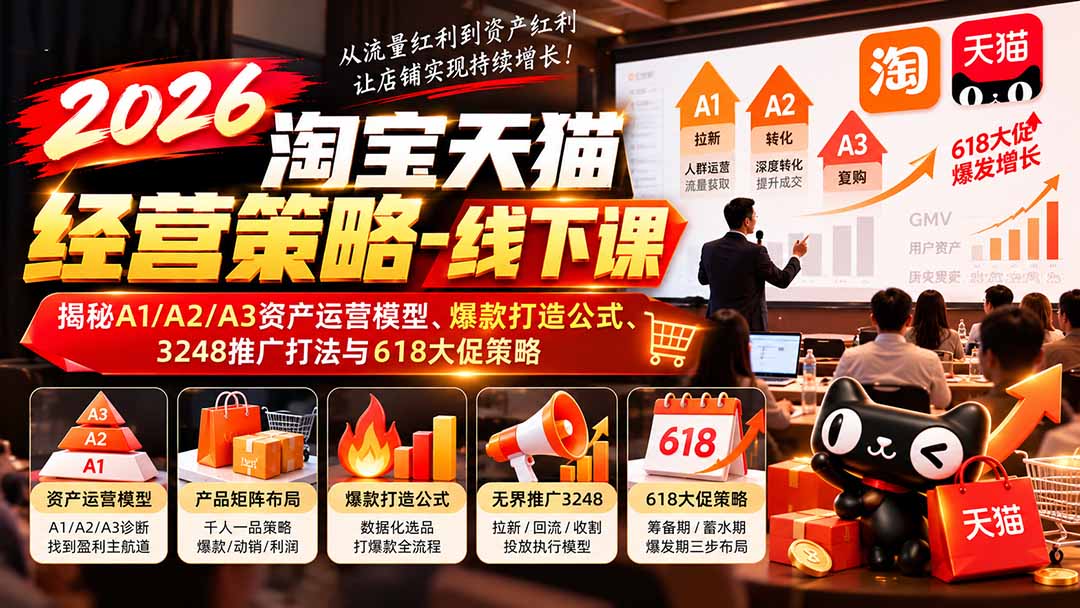2026淘宝天猫经营策略线下课：A1/A2/A3资产模型+爆款公式+3248推广+618打法