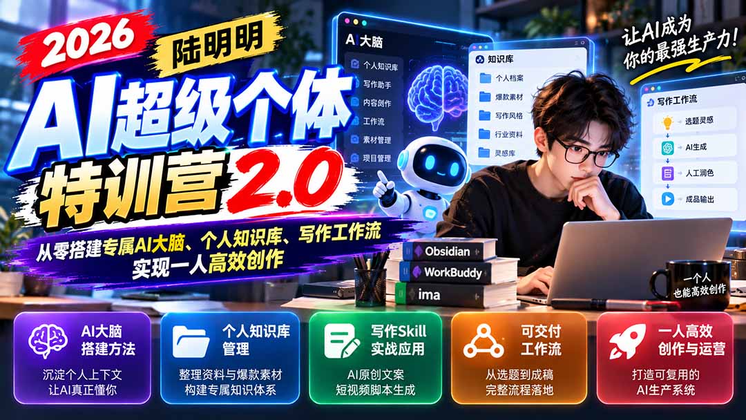 2026AI超级个体训练营2.0：零基础用Obsidian+ima搭建AI大脑与写作工作流