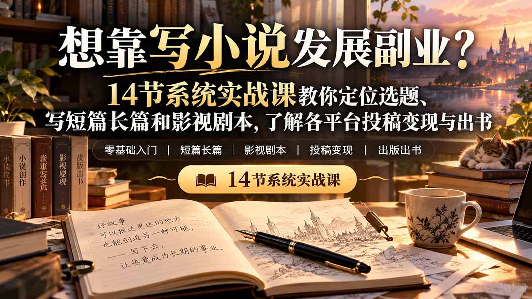 零基础小说写作副业课：14节实战教你选题定位、短篇长篇与影视剧本投稿变现出书