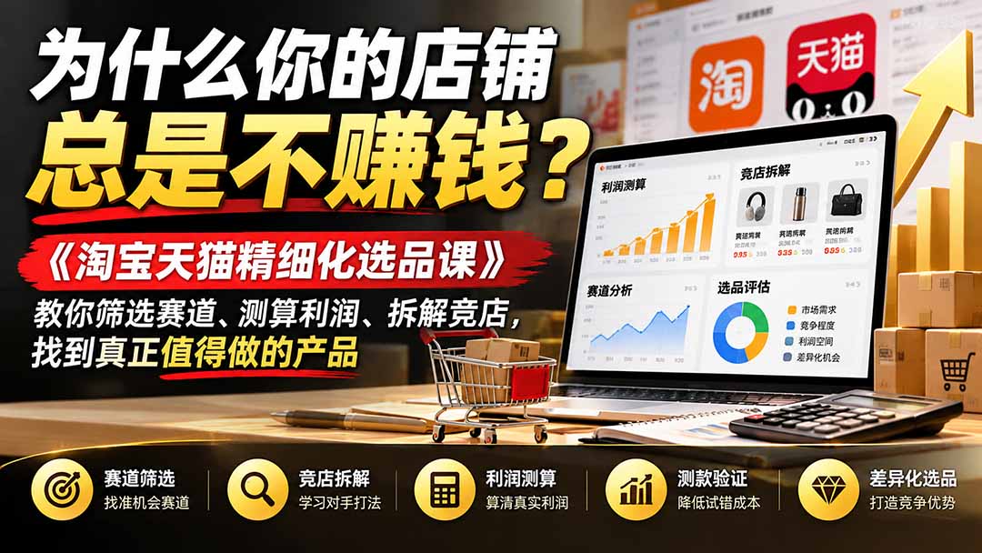 淘宝天猫精细化选品课：利润测算表+竞店拆解，筛选赛道找准盈利产品