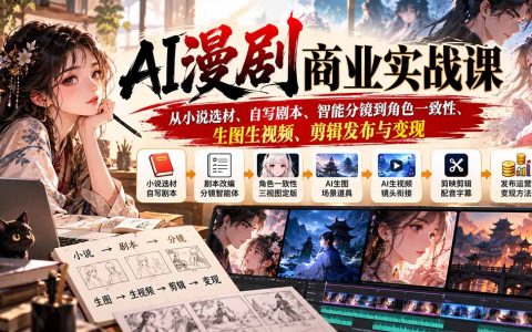AI漫剧实战课：小说改剧本+豆包即梦生图生视频+剪映变现