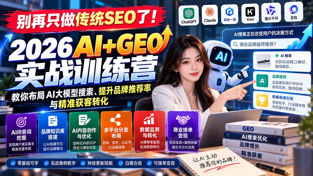 2026 AI+GEO实战训练营：七步法布局大模型搜索，提升品牌推荐与获客转化