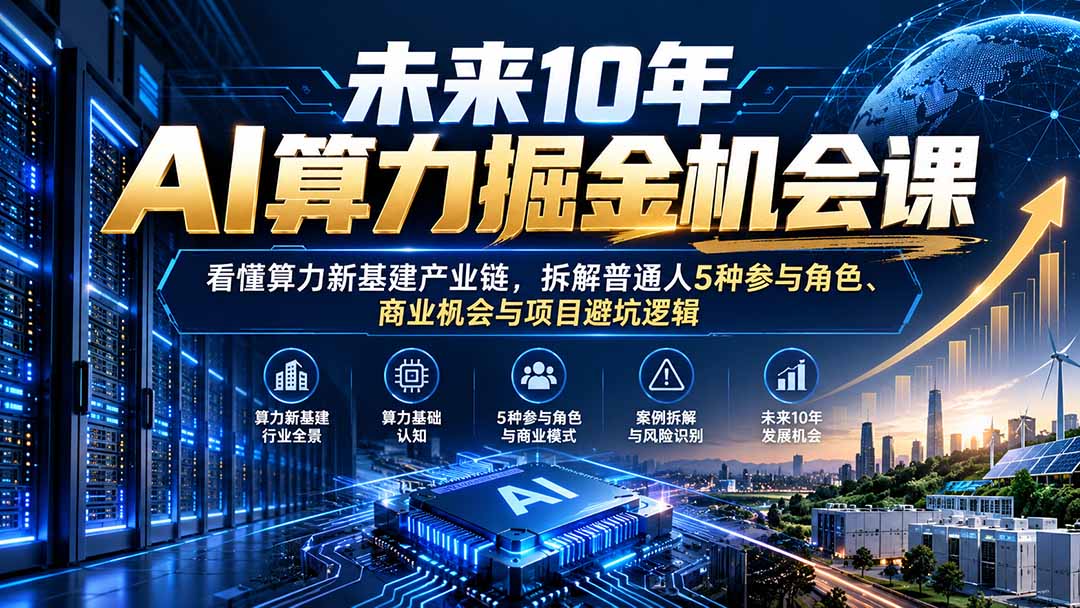 AI算力掘金课：看懂算力新基建产业链与5种参与角色，拆解资金盘避坑