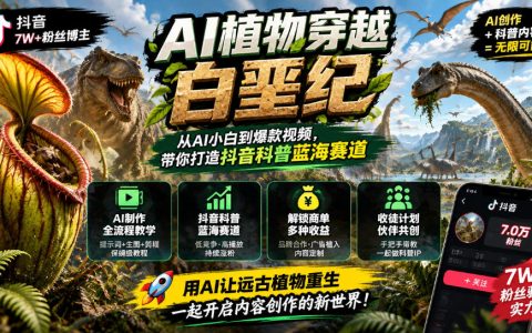 抖音7W粉博主AI植物穿越白垩纪教程 零基础低配电脑做史前科普短视频