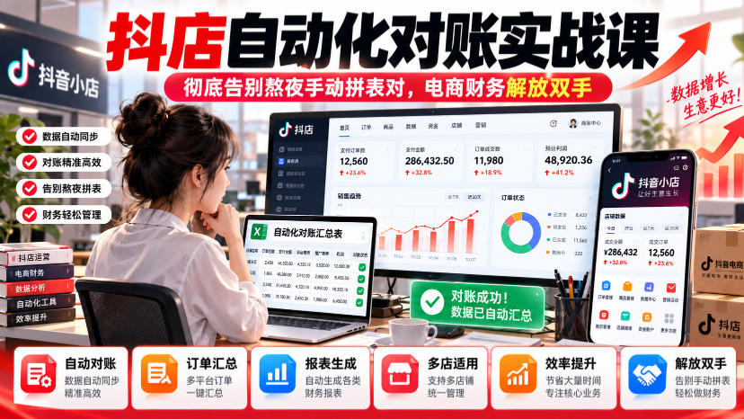 抖店自动化对账实战课:Power BI自动拼表核回款,电商财务告别熬夜 抖店自动化对账实战课:Power BI自动拼表核回款,电商财务告别熬夜