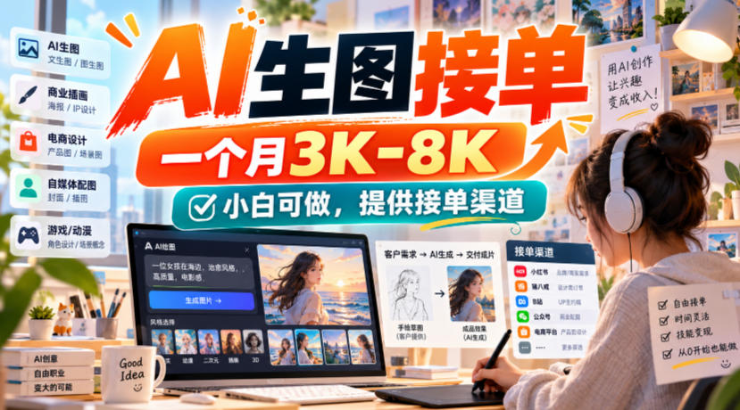 AI生图接单教程：小白0基础可做，闲鱼小红书接单渠道，变现3K-8K