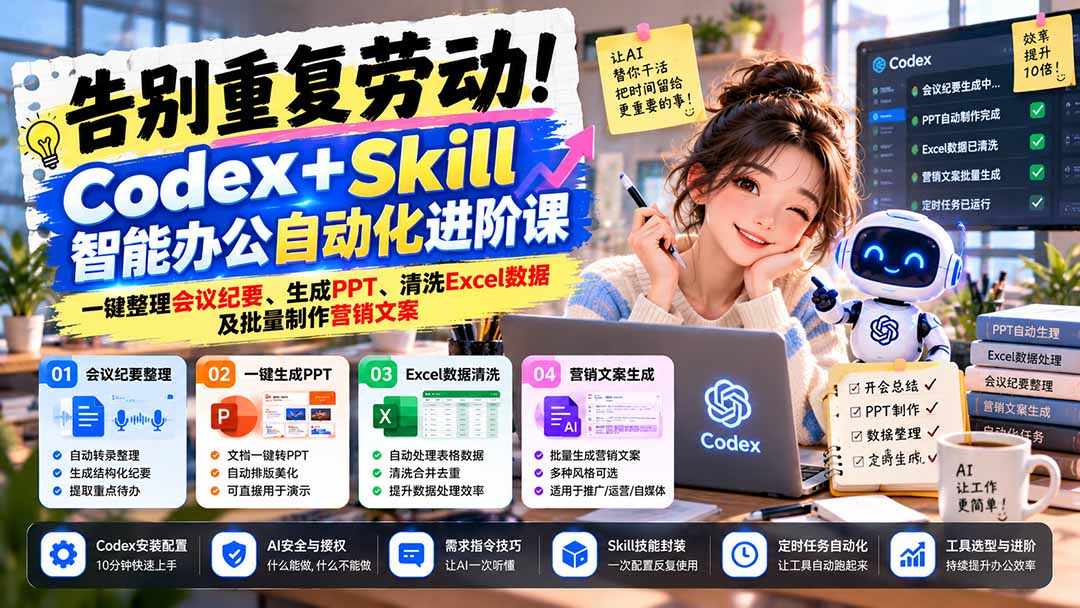 Codex智能办公自动化实战：一键整理会议纪要、生成PPT、清洗Excel数据与批量文案
