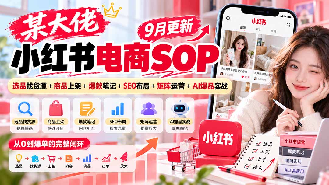 小红书电商SOP全流程｜9月更新选品货源+上架+爆款笔记+SEO矩阵+AI爆品