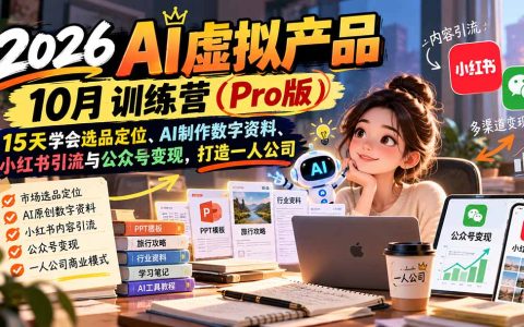 2026AI虚拟产品训练营：15天用AI+Obsidian做数字产品，小红书引流公众号变现