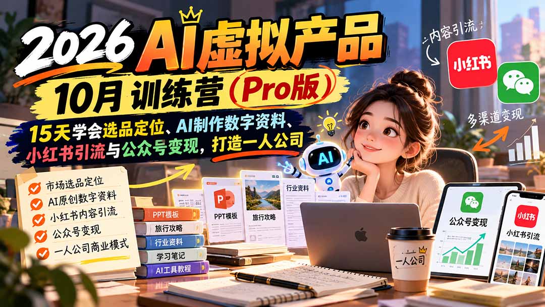 2026AI虚拟产品训练营：15天用AI+Obsidian做数字产品，小红书引流公众号变现