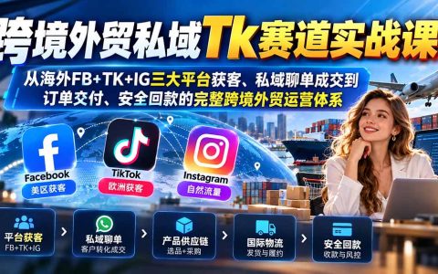 跨境外贸私域Tk实战：FB+TK+IG获客成交回款全链路