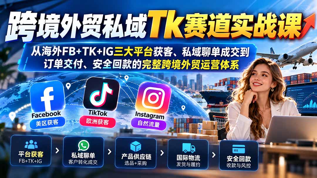 跨境外贸私域Tk实战：FB+TK+IG获客成交回款全链路