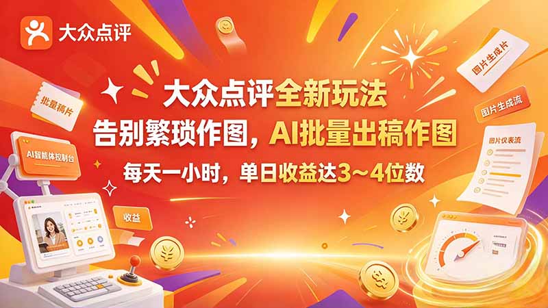 大众点评AI批量出稿玩法，每天一小时单日收益3～4位数