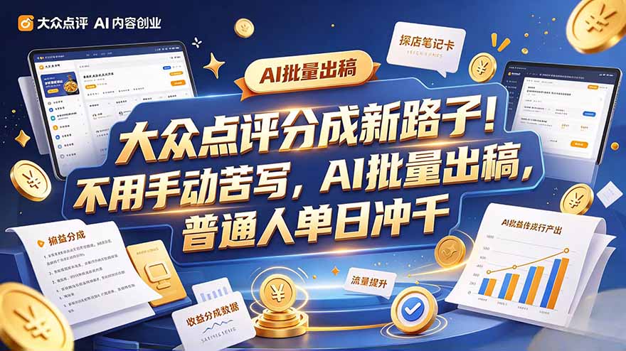 大众点评副业新玩法：混剪工具批量做笔记，宝妈兼职单日可破千
