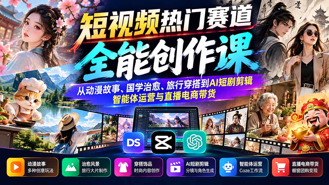 短视频AI创作全能课：DeepSeek+剪映+Coze智能体与AI短剧带货