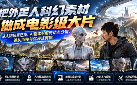 外星人AI科幻短视频制作：人物场景还原+电影级分镜剪辑教程