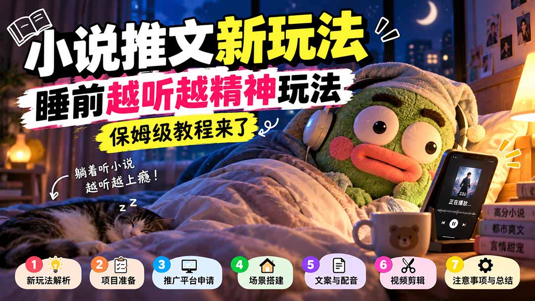 小说推文新玩法：丑萌玩偶躺床听小说，保姆级教程从0到1