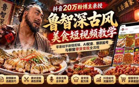 抖音20万粉博主亲授鲁智深古风美食：零基础剧情剪辑+AI配音+橱窗带货变现全流程