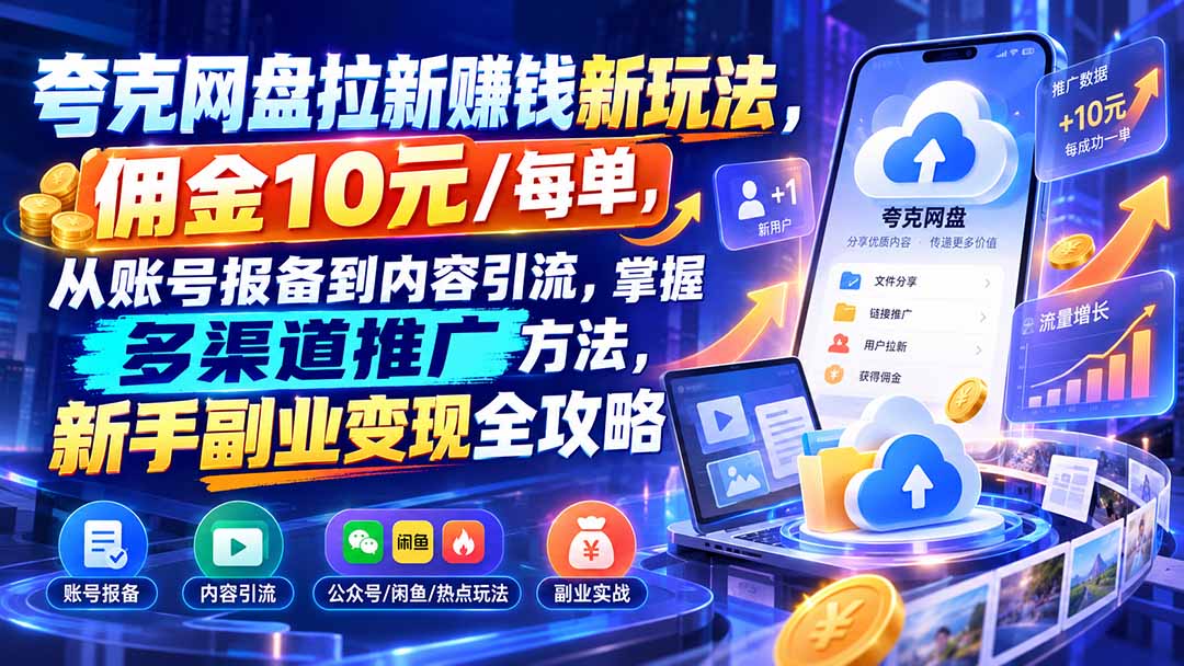 夸克网盘拉新赚钱教程:公众号+闲鱼+漫剧引流,新手副业变现攻略 夸克网盘拉新赚钱教程:公众号+闲鱼+漫剧引流,新手副业变现攻略