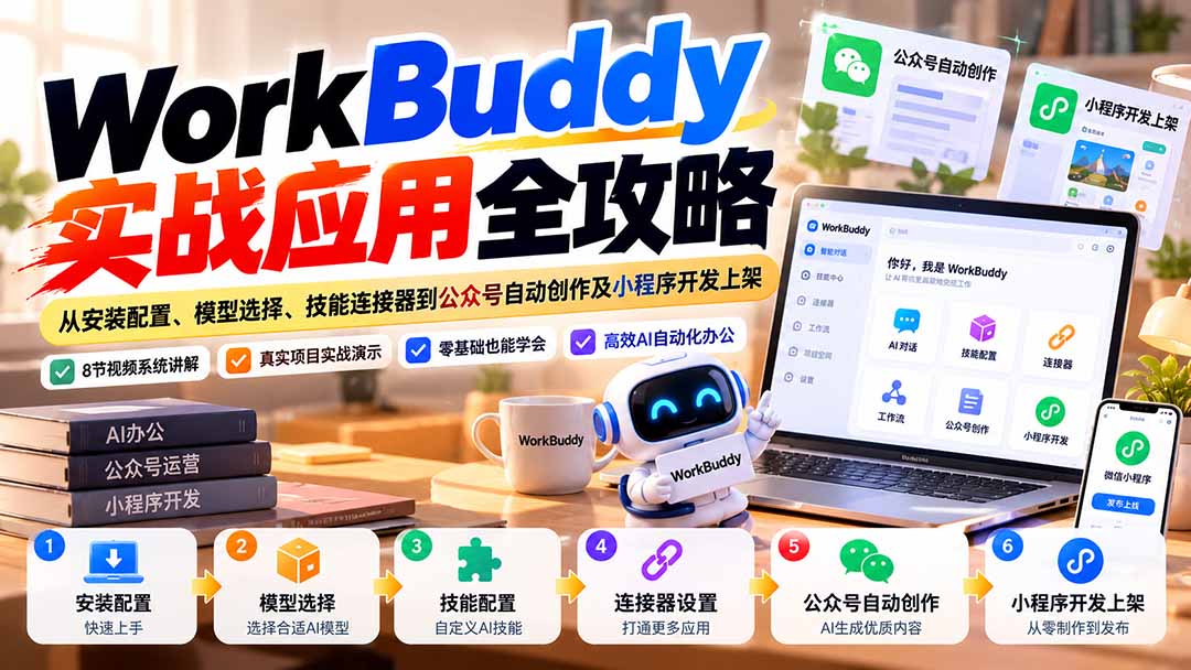 WorkBuddy实战教程：AI模型配置、公众号自动化创作与小程序开发上架全攻略