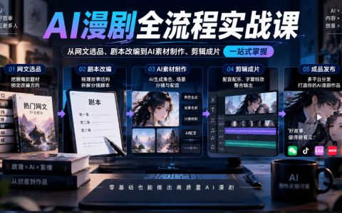 AI漫剧全流程实战课：从网文选品、剧本改编到AI分镜剪辑成片，掌握743写作法与版权避雷