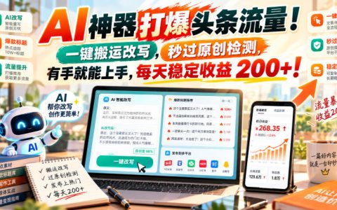 AI一键改写爆文过原创检测，头条多账号矩阵搬运日更200方法