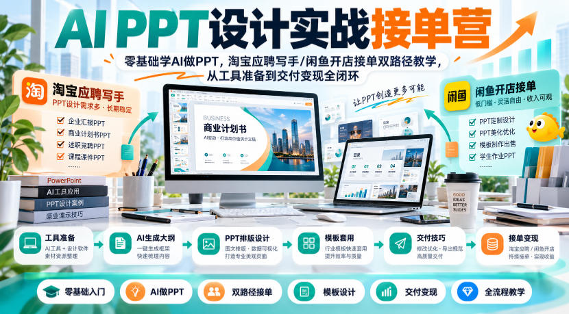 零基础AI PPT接单训练营：21天学会淘宝应聘写手+闲鱼开店变现