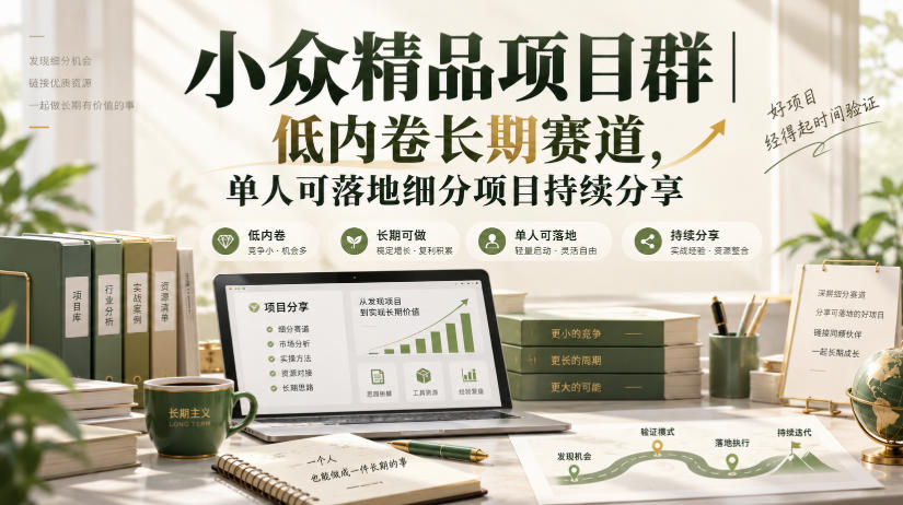 小众精品项目群｜100方法低内卷长期赛道，单人可落地细分项目实操分享