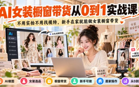 AI女装橱窗带货实战课：豆包即梦可灵剪映0基础在家做