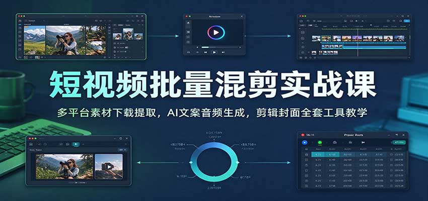 短视频批量混剪实战：多平台素材下载去水印+AI文案配音剪辑封面全套工具教学