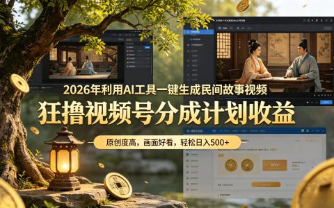 2026 AI一键生成民间故事视频，视频号分成计划实操，小白10分钟变现500方法