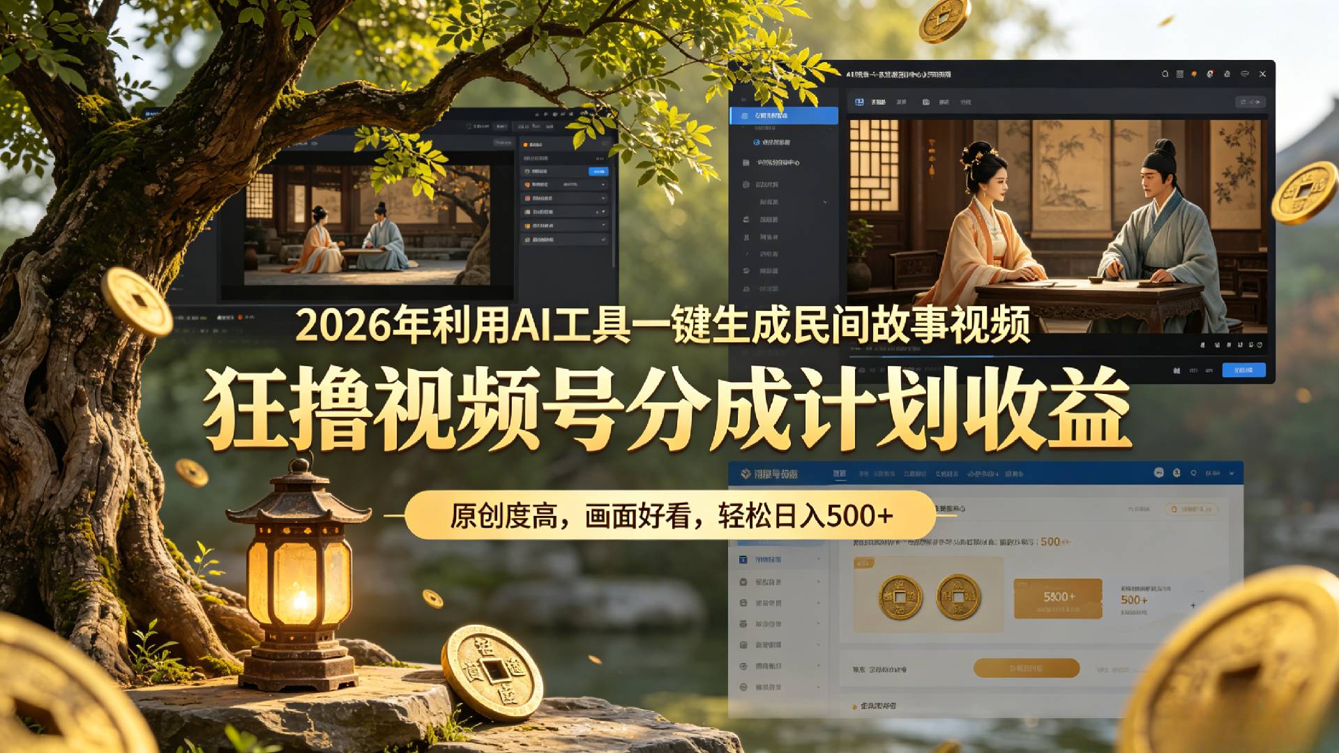 2026 AI一键生成民间故事视频，视频号分成计划实操，小白10分钟变现500方法