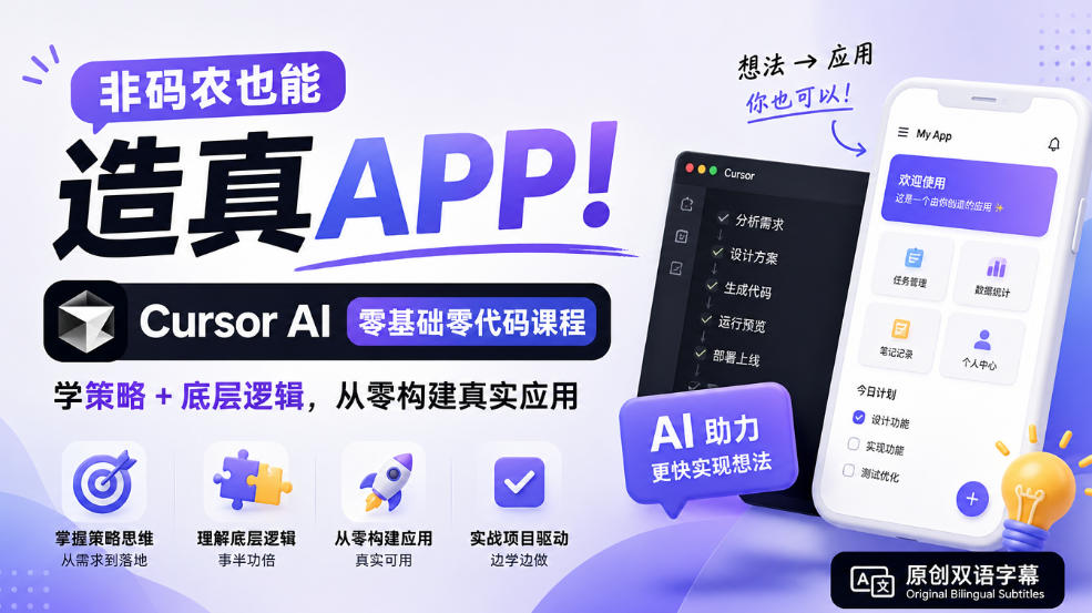 Cursor AI零代码实战：非程序员从零构建真实APP课程