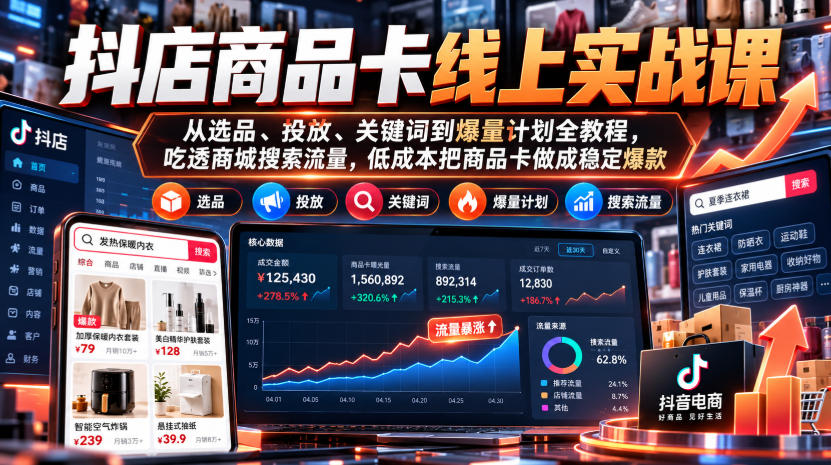 抖店商品卡实战课：选品投放关键词爆量计划，吃透搜索流量