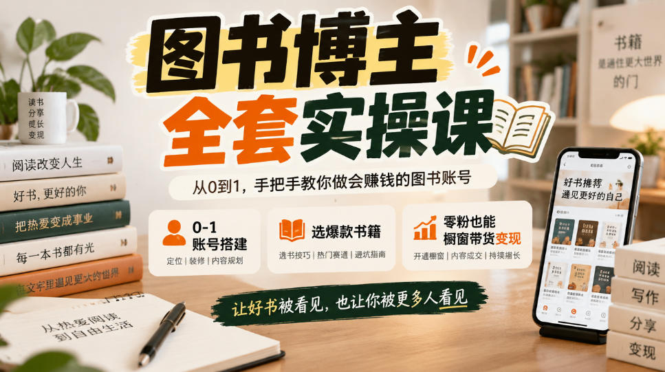 图书博主0-1账号搭建+爆款书籍选品+零粉橱窗带货实操课