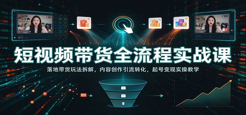 短视频带货全流程实战课：四套落地玩法拆解+内容引流转化起号变现